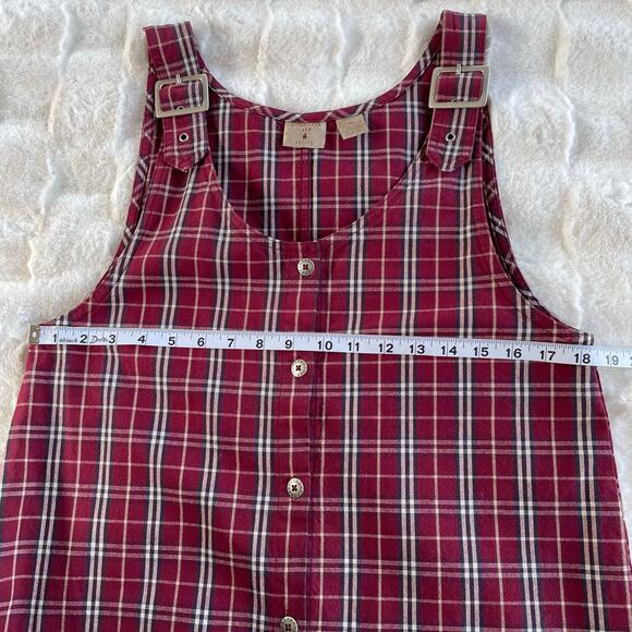 🔥VTG Mountain Lake Plaided Red Jumper Dress School Preppy Cottage Grunge Sz MP - Picture 8 of 9